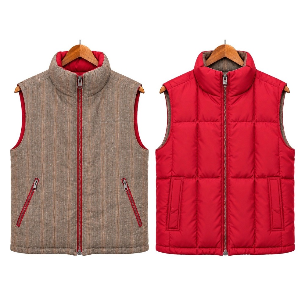 Eddie Bauer Reversible Goose Down Puffer Vest Mens S Red Brown Plaid Insulated